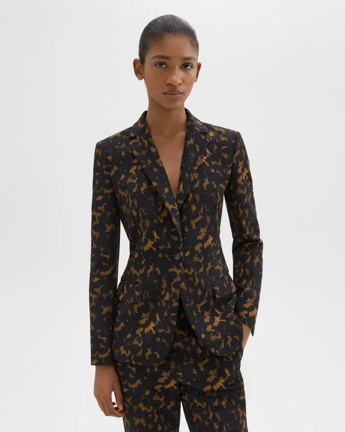 Women Suits Theory Staple Blazer In Tortoiseshell Printed Crepe Dark Brown Multi