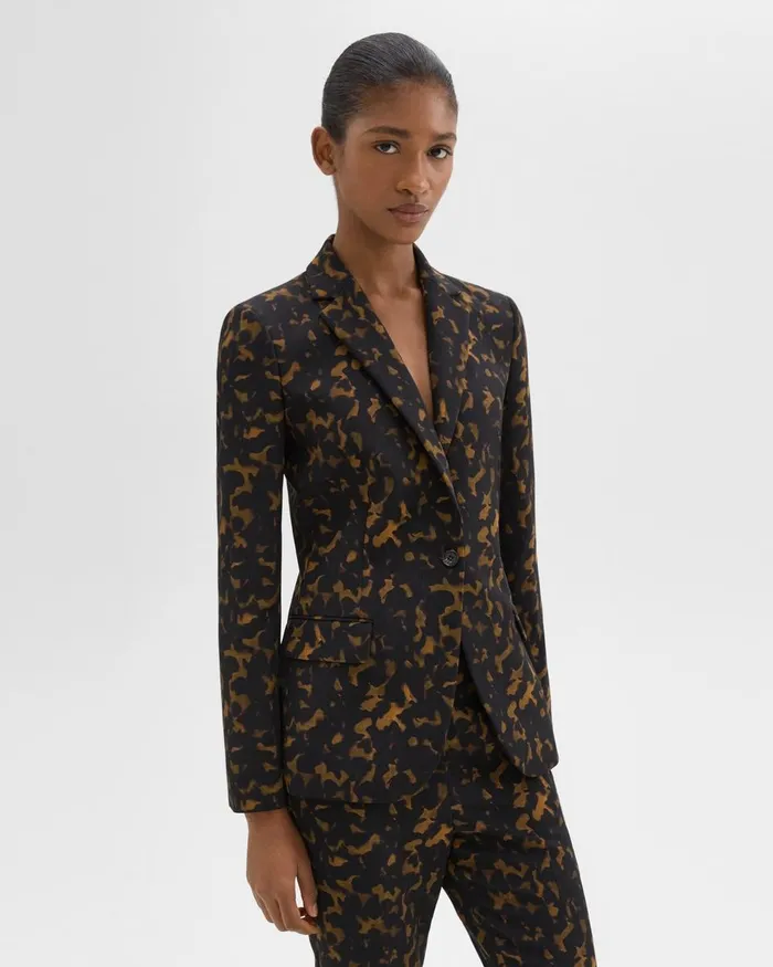 Women Suits Theory Staple Blazer In Tortoiseshell Printed Crepe Dark Brown Multi