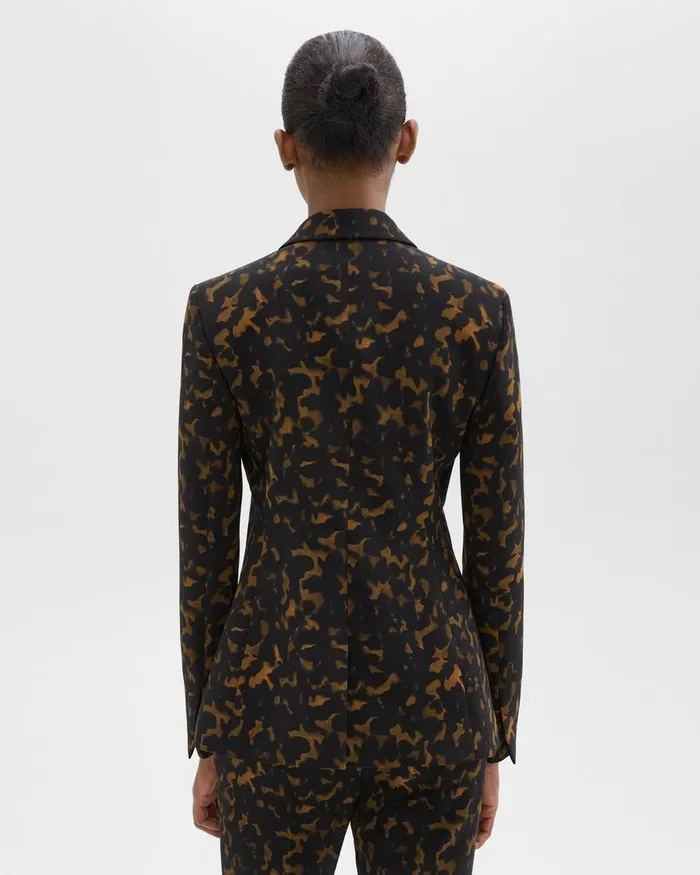 Women Suits Theory Staple Blazer In Tortoiseshell Printed Crepe Dark Brown Multi
