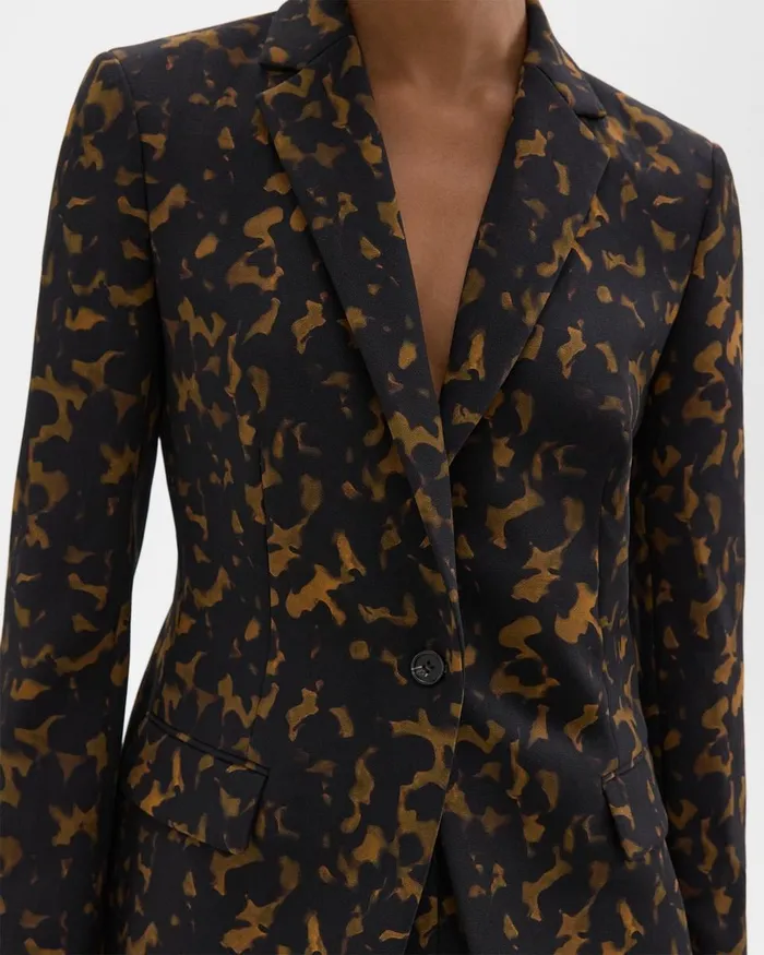 Women Suits Theory Staple Blazer In Tortoiseshell Printed Crepe Dark Brown Multi