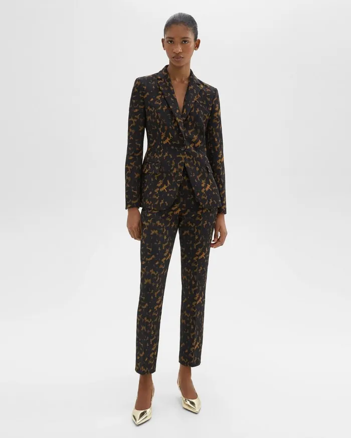 Women Suits Theory Staple Blazer In Tortoiseshell Printed Crepe Dark Brown Multi