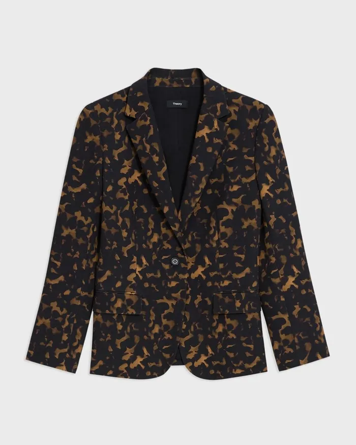 Women Suits Theory Staple Blazer In Tortoiseshell Printed Crepe Dark Brown Multi