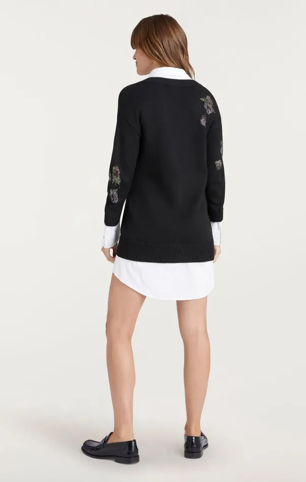 Women Sweaters and Knits Cinq Sept Heatset Floral Embellished Deep V Santina Dress Blackwhite