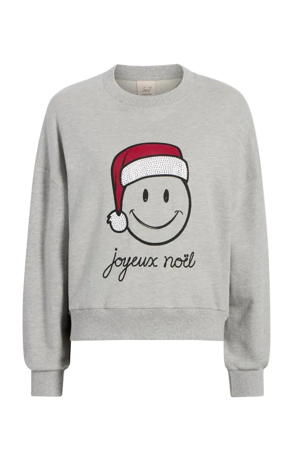 Women Sweaters and Knits Cinq Sept Heatset Smiley Joyeux Brandy Pullover Heather Greyblack