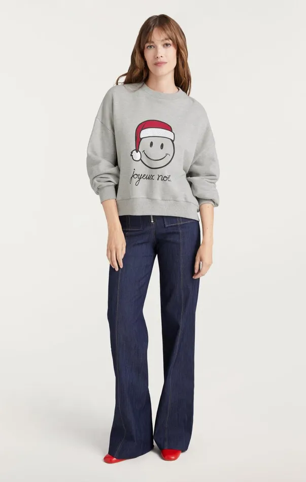 Women Sweaters and Knits Cinq Sept Heatset Smiley Joyeux Brandy Pullover Heather Greyblack