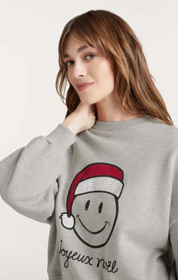 Women Sweaters and Knits Cinq Sept Heatset Smiley Joyeux Brandy Pullover Heather Greyblack