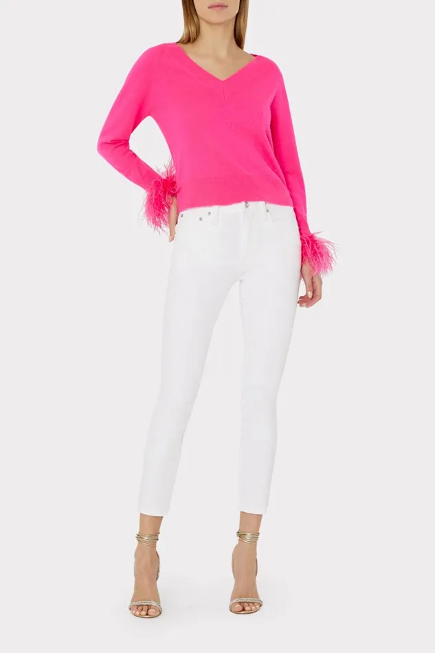 Women Sweaters and Knits Milly Feather Cuff Vneck Sweater Milly Pink Women Sweaters and Knits Milly Feather Cuff Vneck Sweater Milly Pink