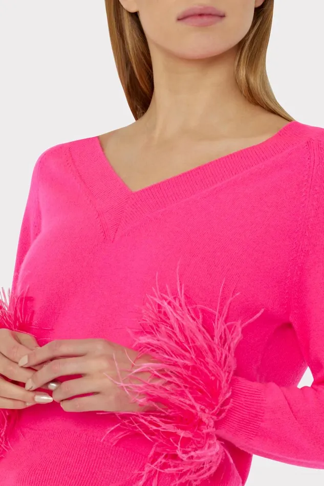 Women Sweaters and Knits Milly Feather Cuff Vneck Sweater Milly Pink Women Sweaters and Knits Milly Feather Cuff Vneck Sweater Milly Pink