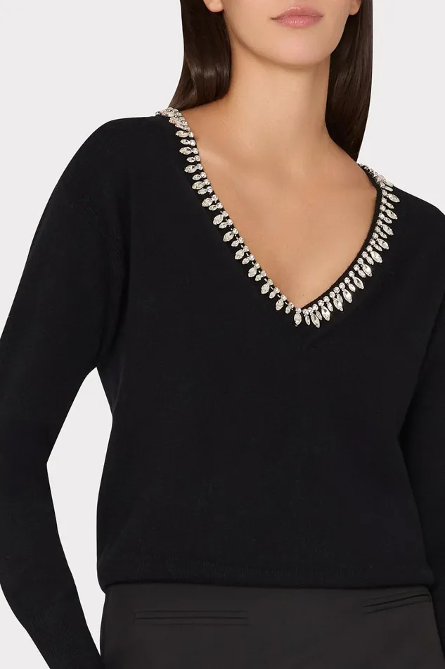 Women Sweaters and Knits Milly Kalia Crystal VNeck Sweater Black Women Sweaters and Knits Milly Kalia Crystal VNeck Sweater Black