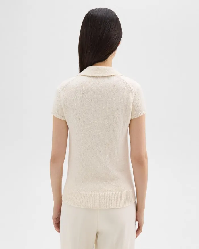 Women Sweaters Cardigans Theory Cap Sleeve Polo In CottonWool Boucleacute Off White