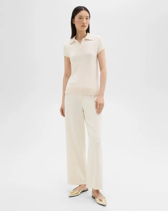 Women Sweaters Cardigans Theory Cap Sleeve Polo In CottonWool Boucleacute Off White
