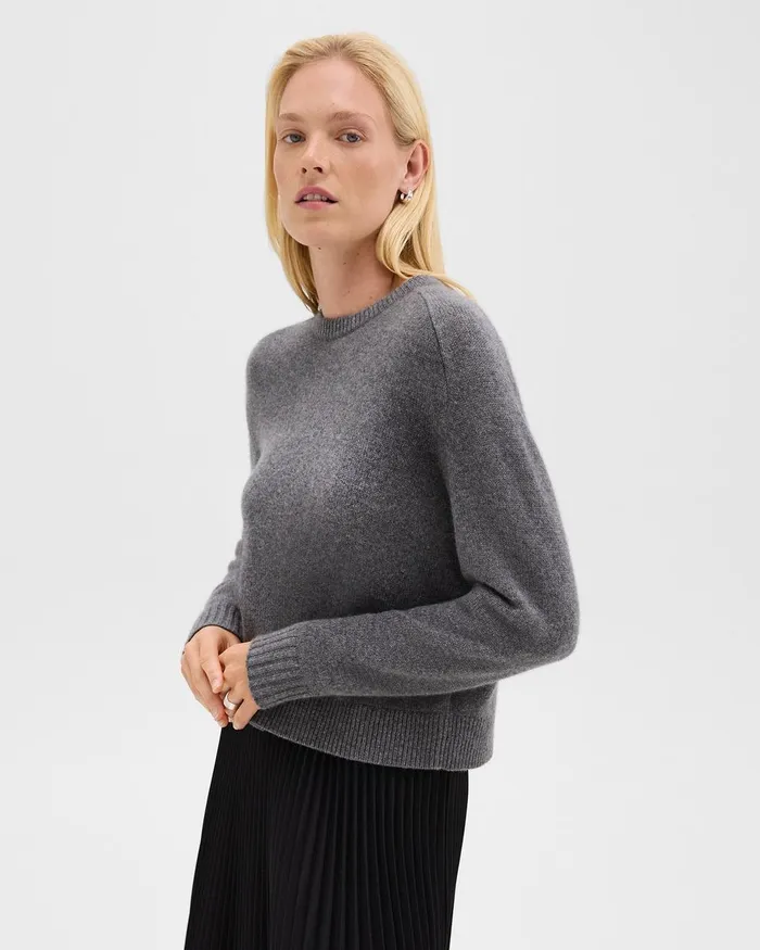 Women Sweaters Cardigans Theory Cropped Sweater In Cashmere Light Charcoal
