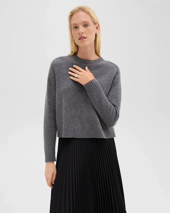 Women Sweaters Cardigans Theory Cropped Sweater In Cashmere Light Charcoal