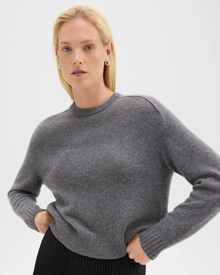 Women Sweaters Cardigans Theory Cropped Sweater In Cashmere Light Charcoal