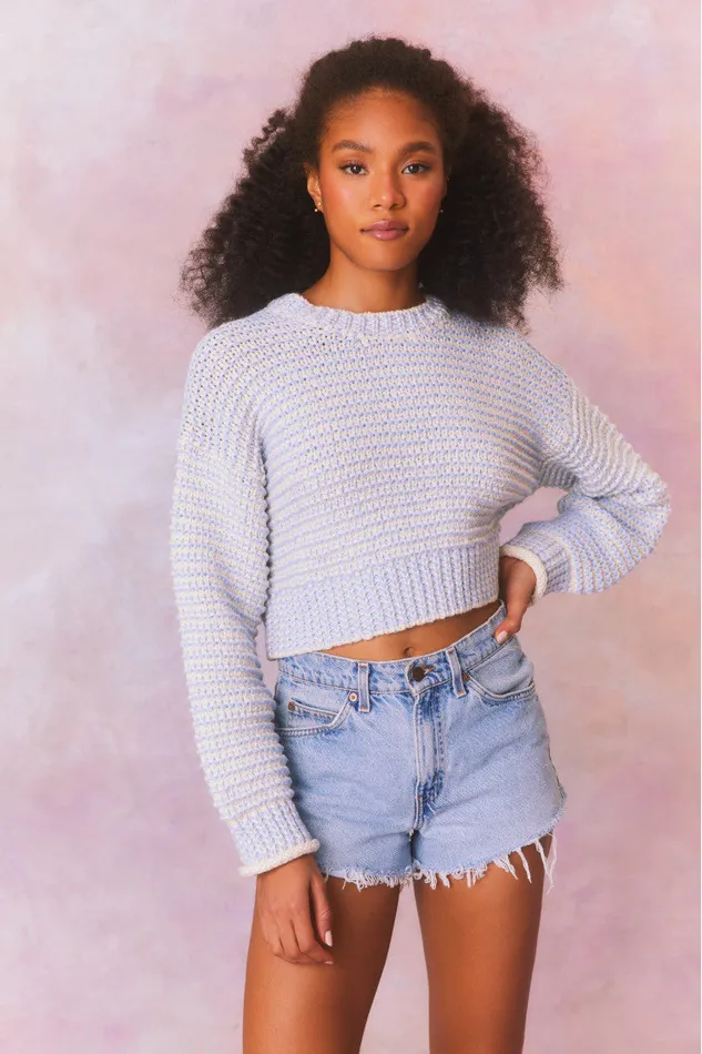 Women Sweaters LoveShackFancy Koa Cotton Stripe Pullover Sweater Ocean Pearl