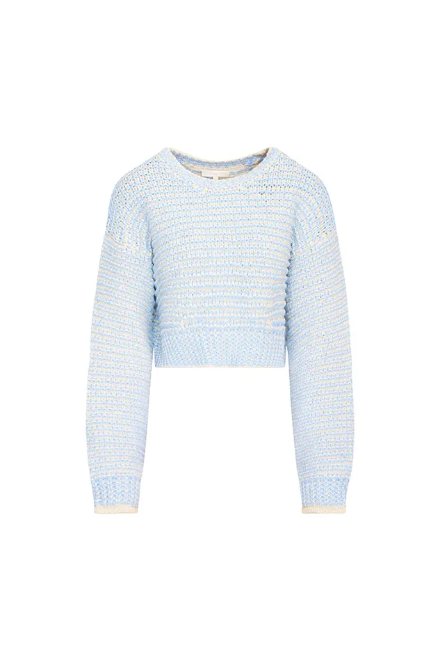Women Sweaters LoveShackFancy Koa Cotton Stripe Pullover Sweater Ocean Pearl Women Sweaters LoveShackFancy Koa Cotton Stripe Pullover Sweater Ocean Pearl