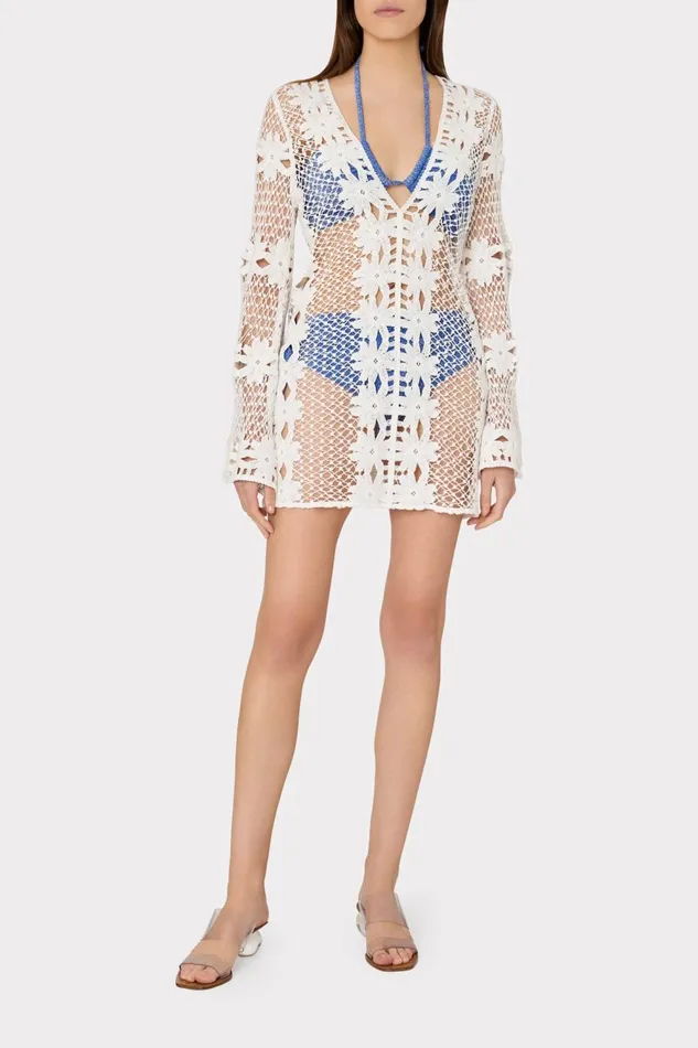 Women Swim and Coverups Milly Floral Crochet Coverup Dress White Women Swim and Coverups Milly Floral Crochet Coverup Dress White