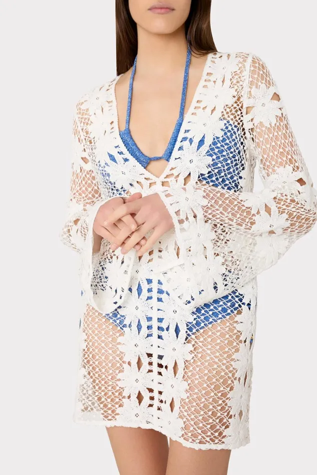 Women Swim and Coverups Milly Floral Crochet Coverup Dress White Women Swim and Coverups Milly Floral Crochet Coverup Dress White