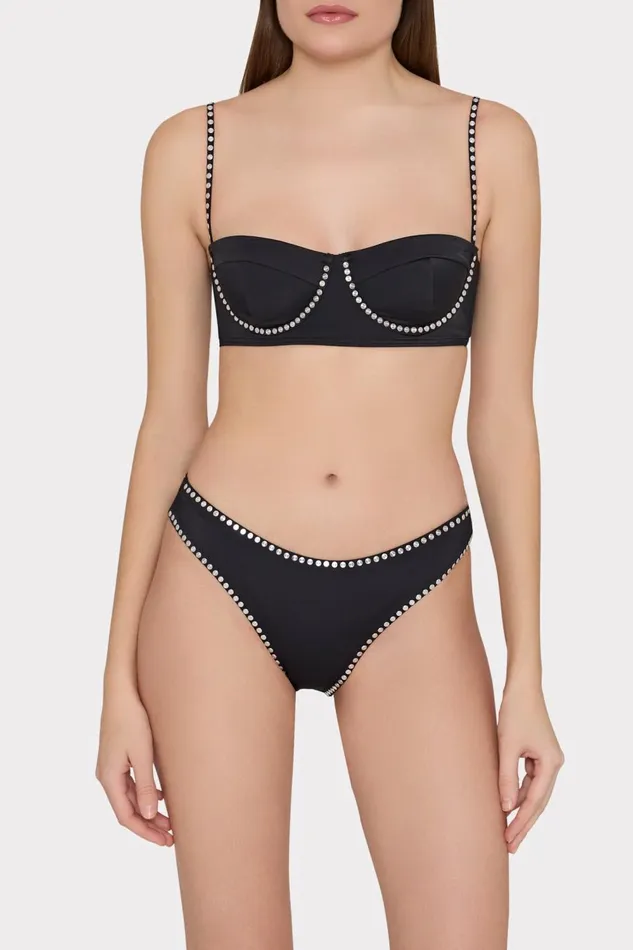 Women Swim and Coverups Milly Heat Set Embellishment Bikini Top Black