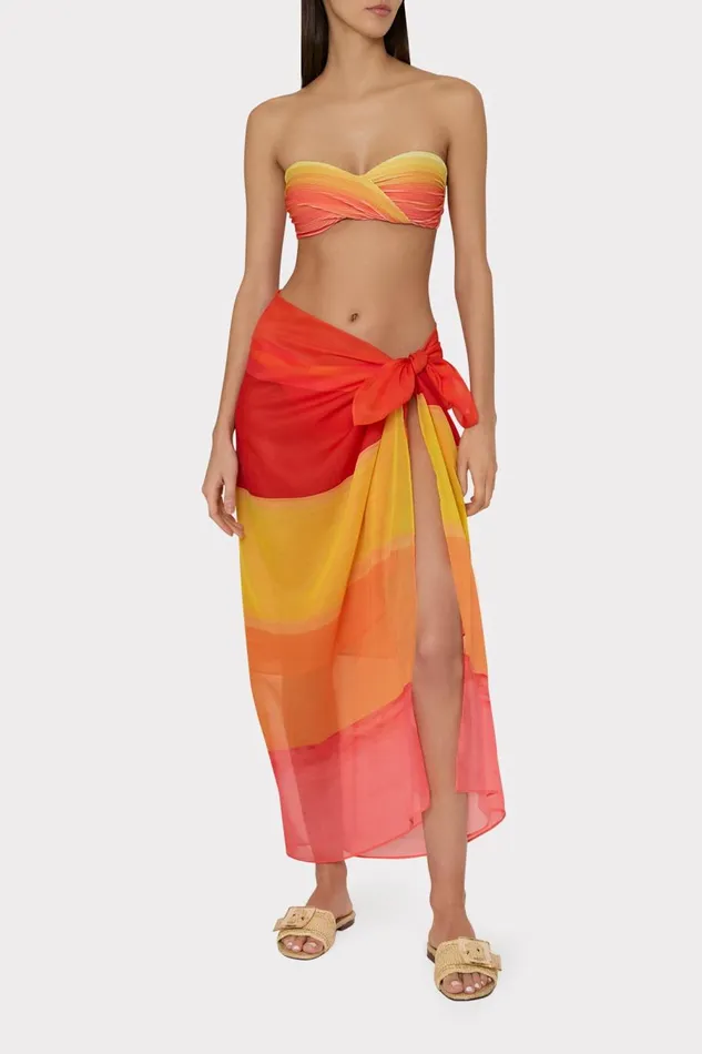 Women Swim and Coverups Milly Sunset Stripe Chiffon Sarong Multi