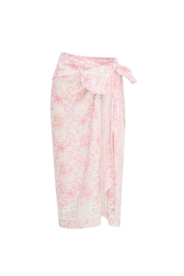 Women Swim LoveShackFancy Emabella Whimsical Bow Pareo Bubblegum Blast