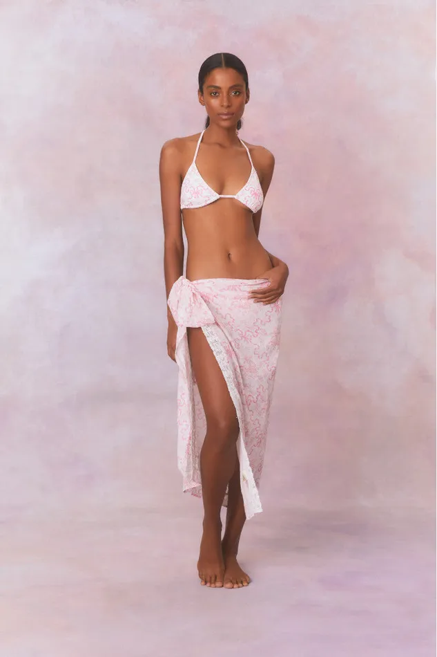 Women Swim LoveShackFancy Emabella Whimsical Bow Pareo Bubblegum Blast