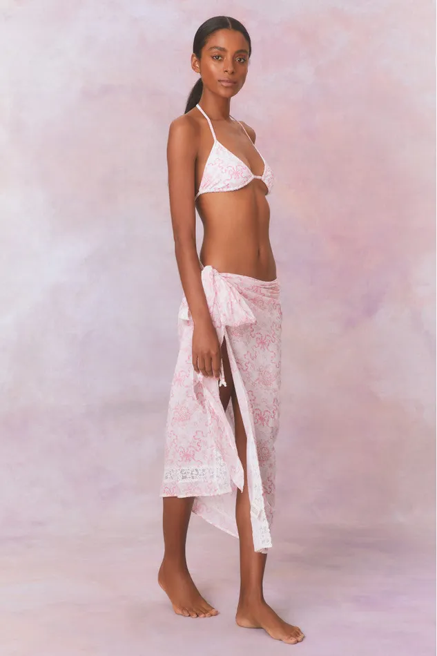 Women Swim LoveShackFancy Emabella Whimsical Bow Pareo Bubblegum Blast