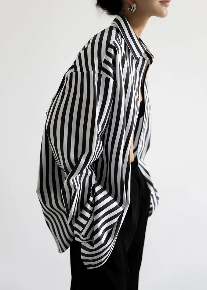 Women Sylvia Striped Oxford Shirt 8211 Faded BlackWhite The Frankie Shop Tops