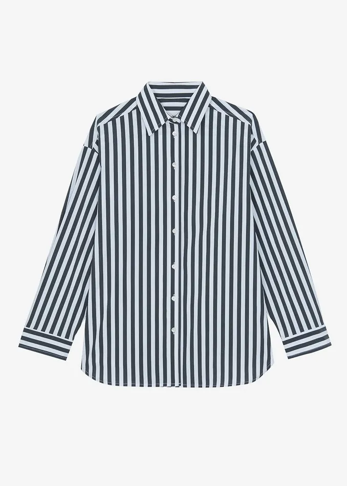 Women Sylvia Striped Oxford Shirt 8211 Faded BlackWhite The Frankie Shop Tops