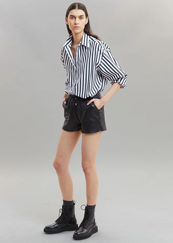 Women Sylvia Striped Oxford Shirt 8211 Faded BlackWhite The Frankie Shop Tops
