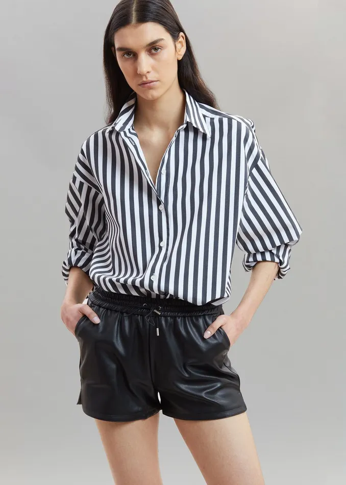 Women Sylvia Striped Oxford Shirt 8211 Faded BlackWhite The Frankie Shop Tops