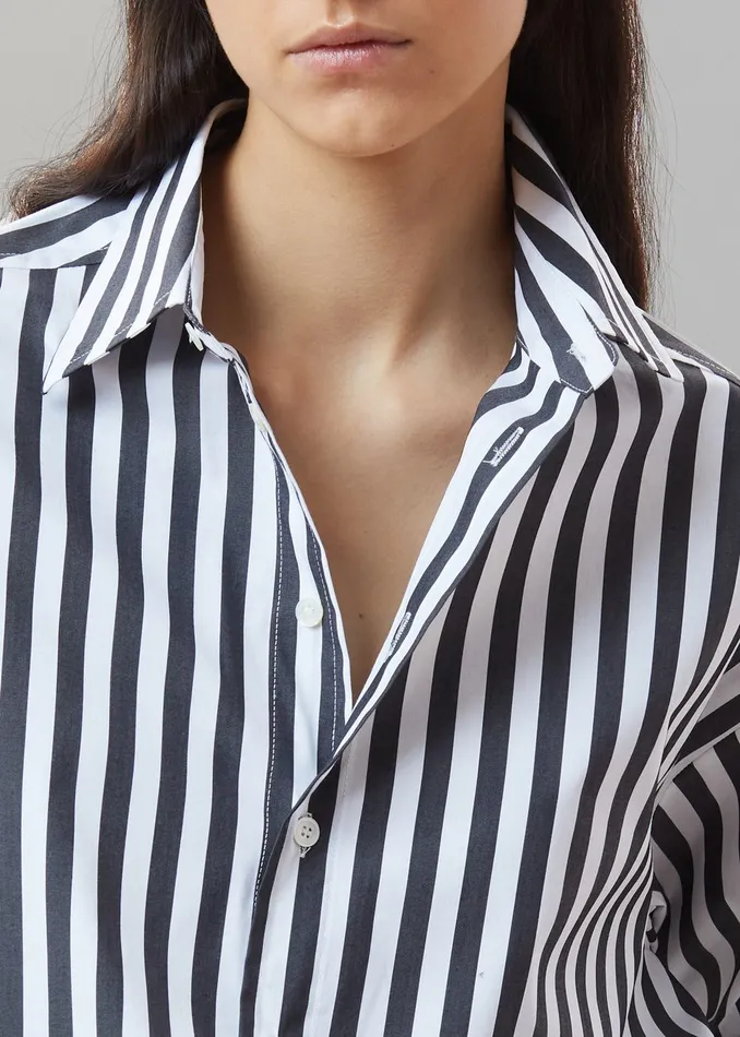Women Sylvia Striped Oxford Shirt 8211 Faded BlackWhite The Frankie Shop Tops