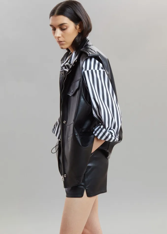 Women Sylvia Striped Oxford Shirt 8211 Faded BlackWhite The Frankie Shop Tops