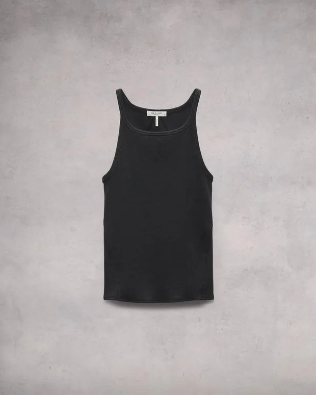 Women TShirts Rag and Bone Essential Rib String Tank Black