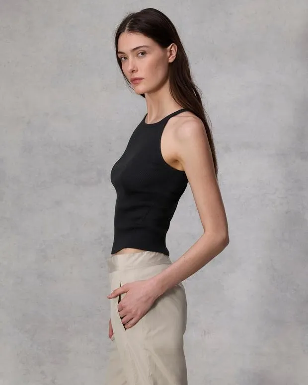 Women TShirts Rag and Bone Essential Rib String Tank Black