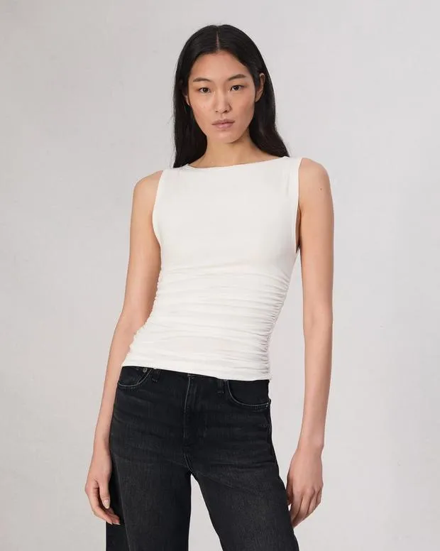Women TShirts Rag and Bone Luca Shirred Tank White