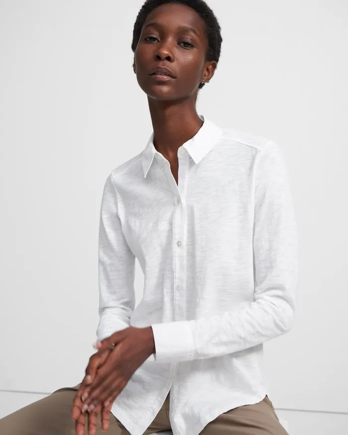 Women TShirts Tank Tops Theory Button Up Shirt In Organic Cotton White