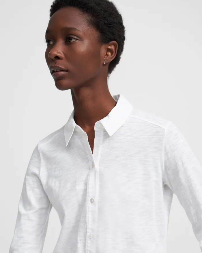 Women TShirts Tank Tops Theory Button Up Shirt In Organic Cotton White