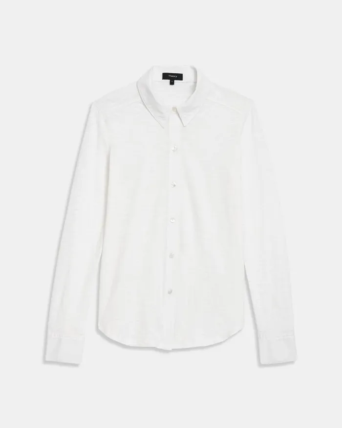 Women TShirts Tank Tops Theory Button Up Shirt In Organic Cotton White