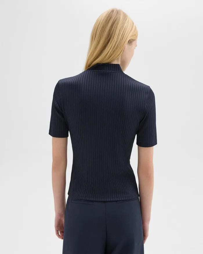 Women TShirts Tank Tops Theory Mock Neck ShortSleeve Top In Rib Knit Nocturne Navy