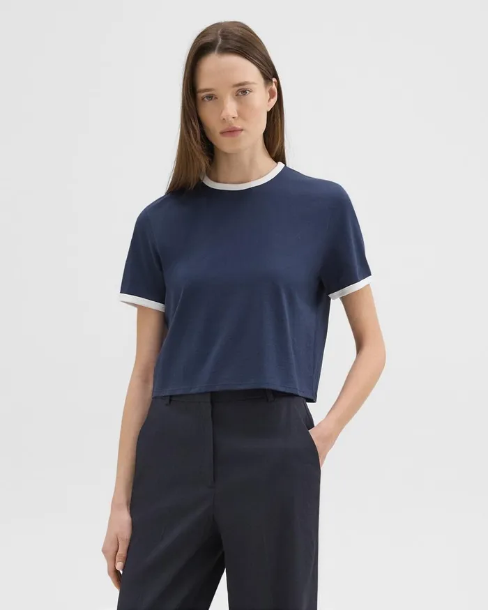 Women TShirts Tank Tops Theory Ringer Tee In Organic Cotton Nocturne Navywhite