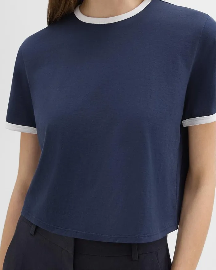 Women TShirts Tank Tops Theory Ringer Tee In Organic Cotton Nocturne Navywhite