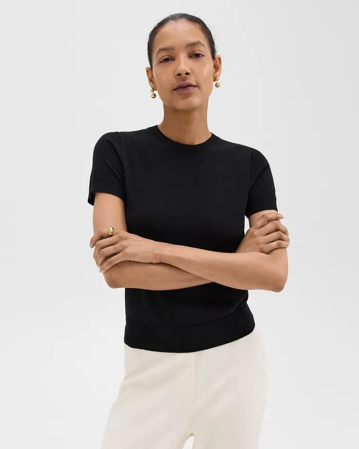 Women TShirts Tank Tops Theory Sweater Tee In Regal Wool Black