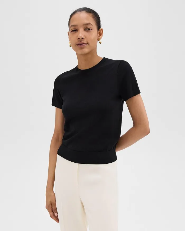 Women TShirts Tank Tops Theory Sweater Tee In Regal Wool Black