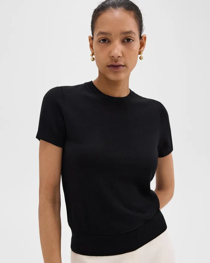Women TShirts Tank Tops Theory Sweater Tee In Regal Wool Black