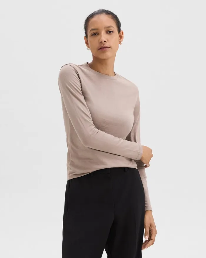 Women TShirts Tank Tops Theory Tiny LongSleeve Tee In Organic Cotton Cinder