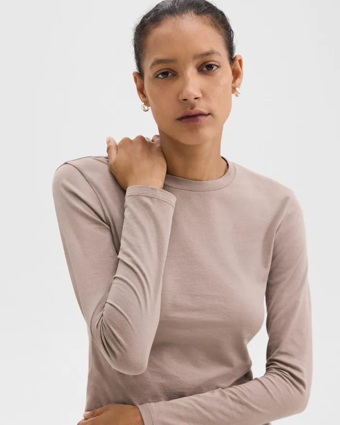 Women TShirts Tank Tops Theory Tiny LongSleeve Tee In Organic Cotton Cinder