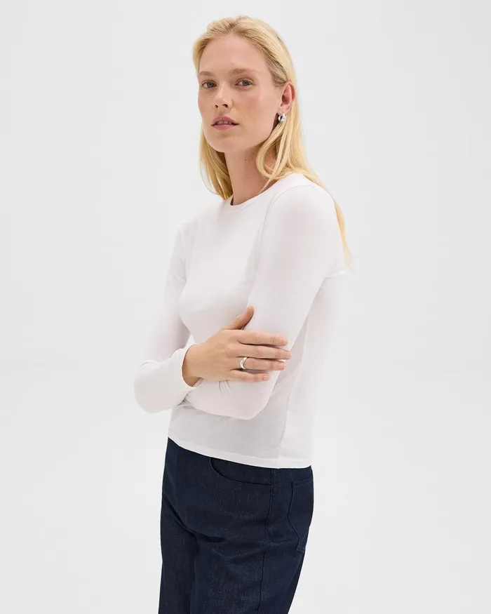 Women TShirts Tank Tops Theory Tiny LongSleeve Tee In Organic Cotton White