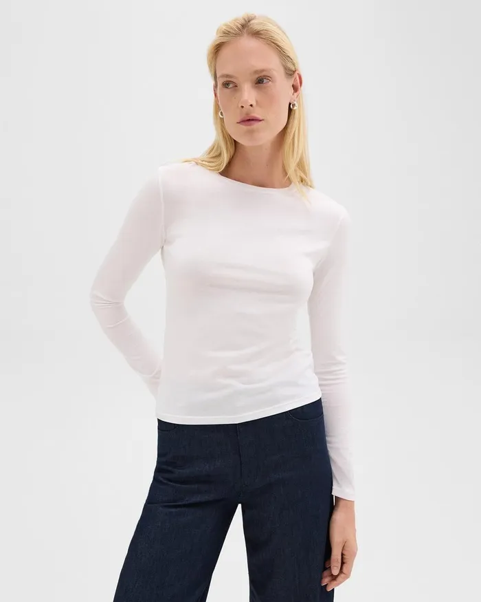 Women TShirts Tank Tops Theory Tiny LongSleeve Tee In Organic Cotton White