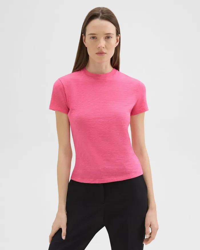 Women TShirts Tank Tops Theory Tiny Tee In Organic Slub Cotton Pink Azalea